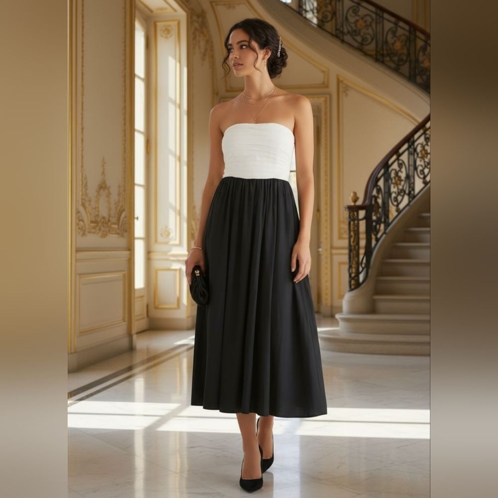 H&M Black and white midi dress Size L - Picture 3 of 6
